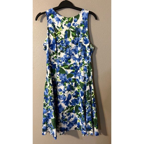 Milly NY Dress 10 Blue Ivory A Line Washable Stretch Cotton Sleeveless Summer - Picture 4 of 5